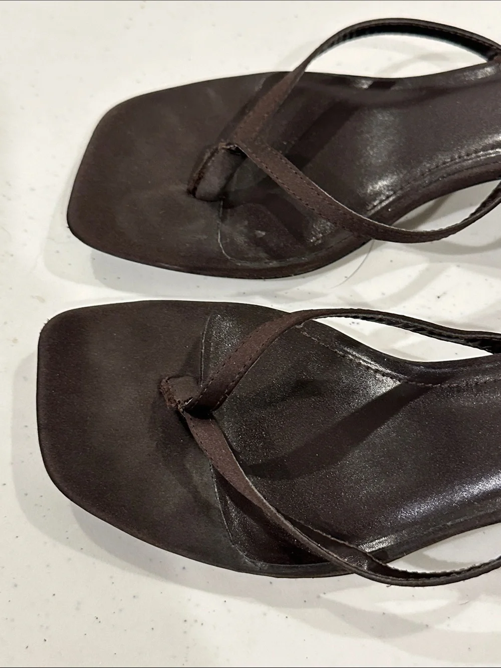 Zara dark chocolate Minimal Square-Toe Thong Sandals - Picture 2 of 3